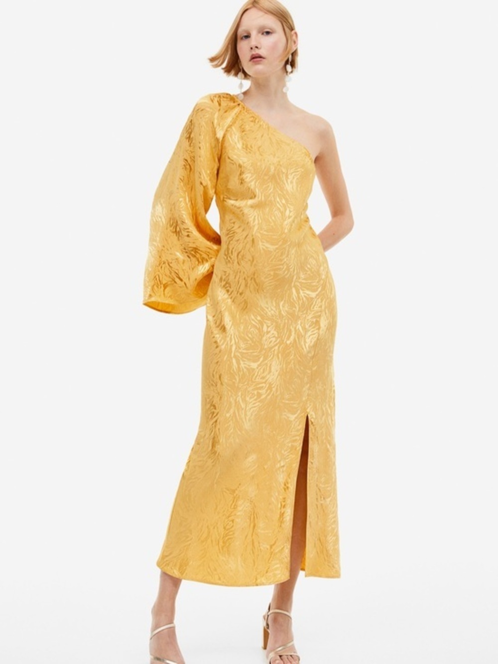 JACQUARD-WEAVE ONE-SHOULDER DRESS